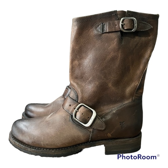 Frye Veronica Leather Buckle Short Moto Boots - Picture 2 of 6